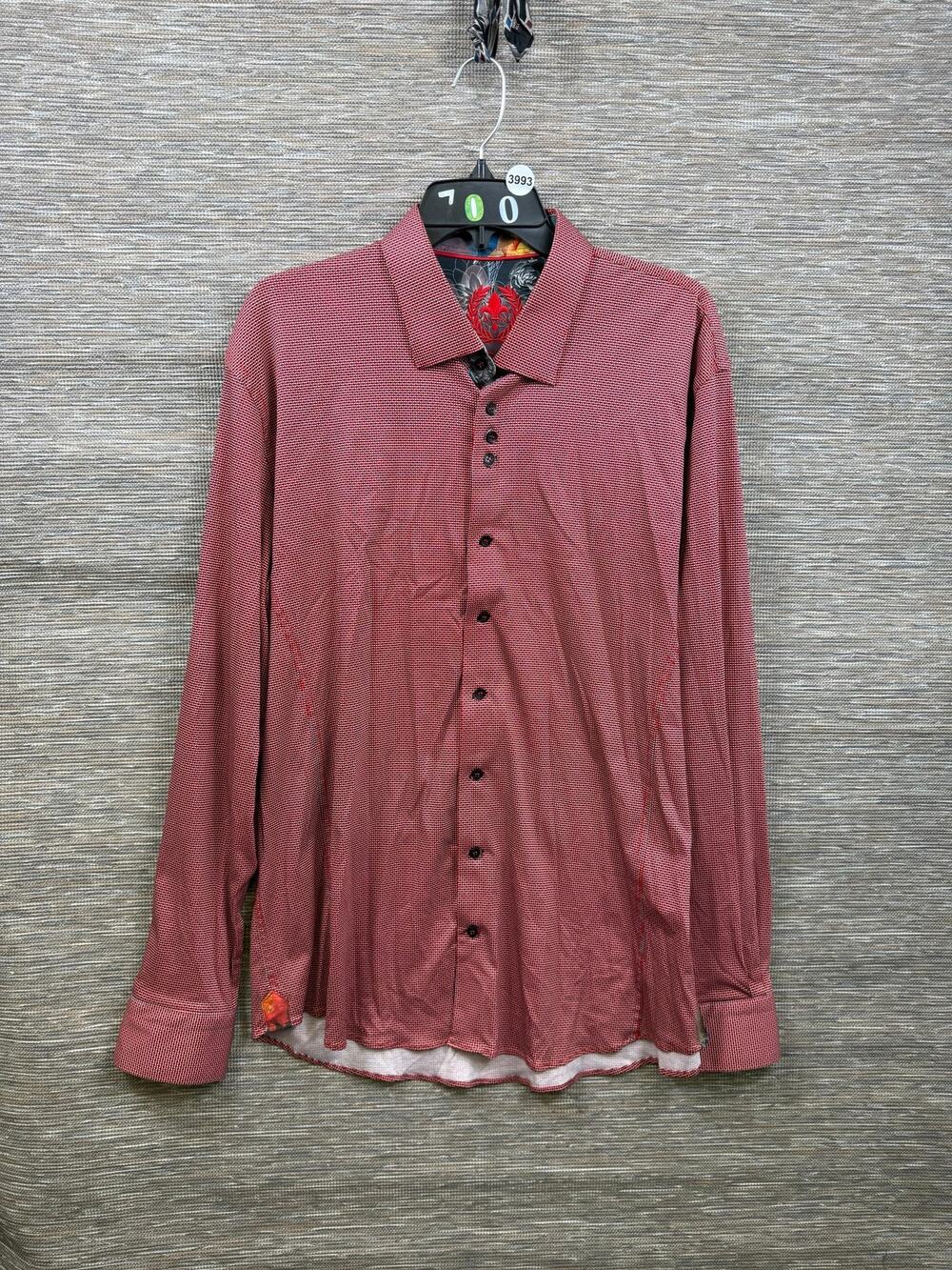 Au Noir Shirt Mens XL Red Check Button Up Long Sleeve Cotton Woven Trim Dressy